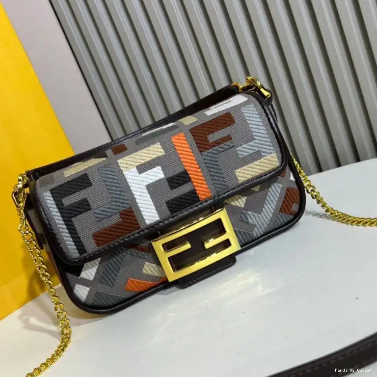 Affordable HOT Mini Fendi Grey In Bag Multi FF Motif Baguette Canvas 0516